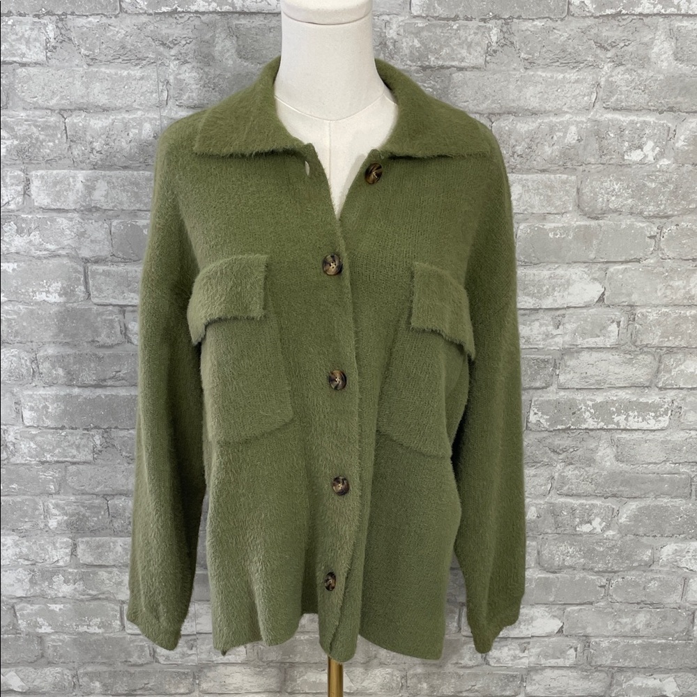Calligraphie  Olive Button Down Top/Jacket